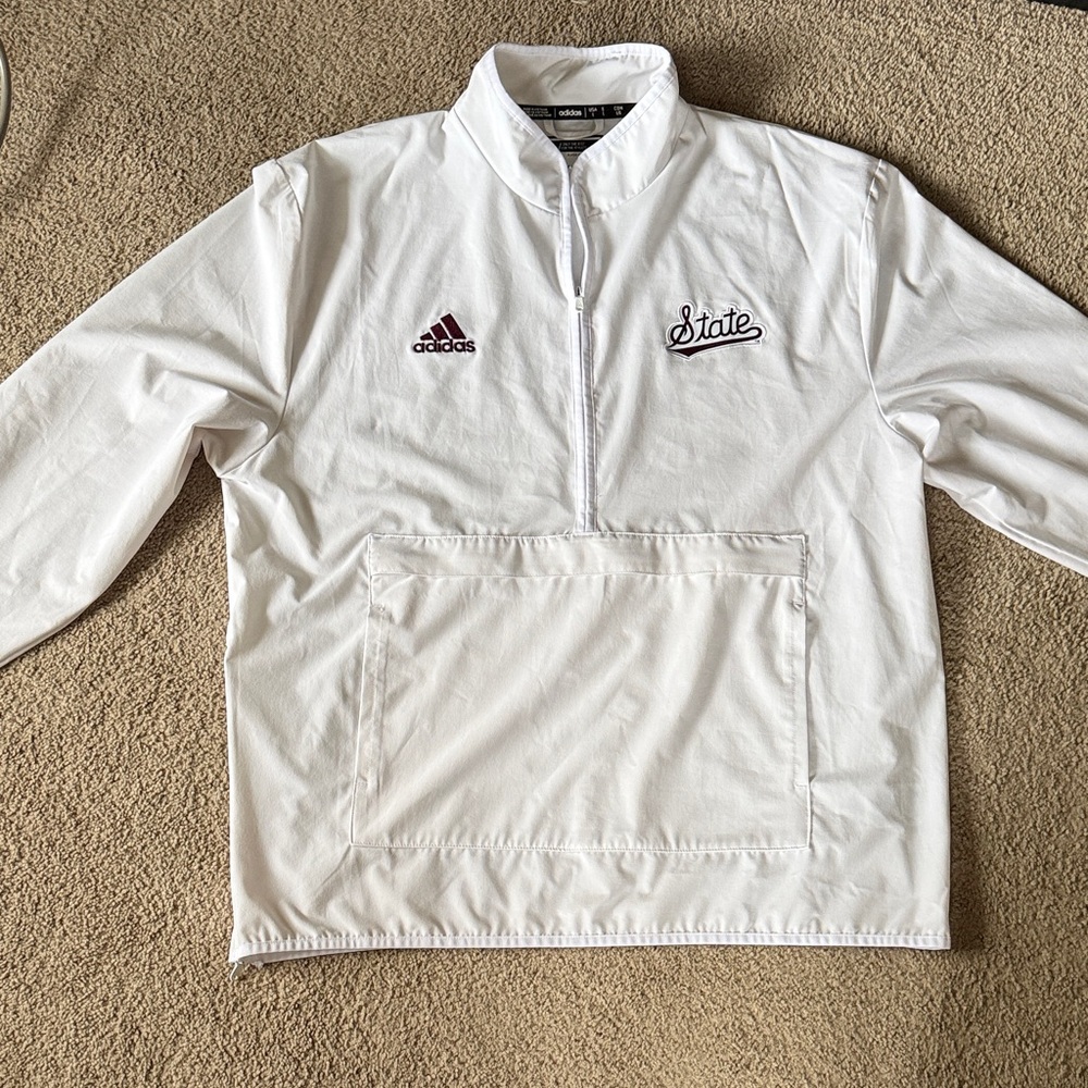 Adidas Men Mississippi State White Half-Zip Jacket